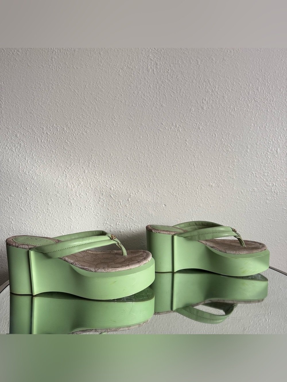 COACH Pistachio Green Leather Y2K Franki Monogram Platform Sandal Flip Flops - Picture 3 of 14
